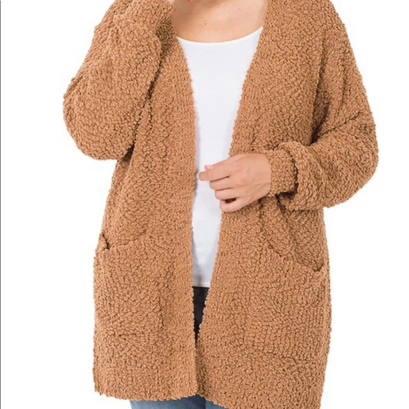 Zenana Outfitters Sweaters - NWT zenana Boutique Deep camel open front popcorn cardigan sweater sz S